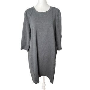 Old Navy Large Shift Dress Gray Stripe 3/4 Sleeve Career Knit Boxy